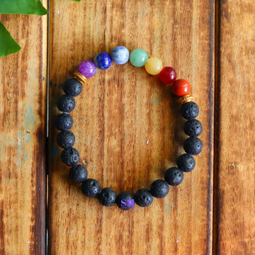 7 Chakra Crystal Bracelet with Lava Beads