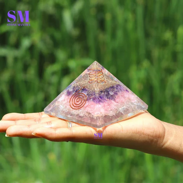 Amethyst Rose Quartz & Clear Quartz Triple Crystal Orgone Energy Pyramid