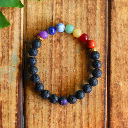 7 Chakra Crystal Bracelet with Lava Beads