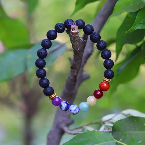 7 Chakra Crystal Bracelet with Lava Beads
