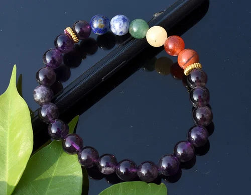 Amethyst 7 Chakra Crystal Gemstones Bracelet