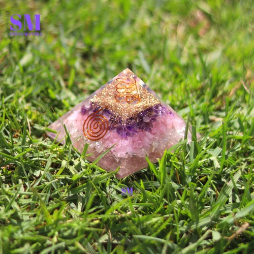 Amethyst Rose Quartz & Clear Quartz Triple Crystal Orgone Energy Pyramid