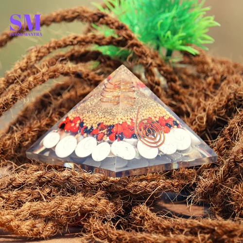 Gomti Chakra Pyramid with Red and White Chirmi Seed